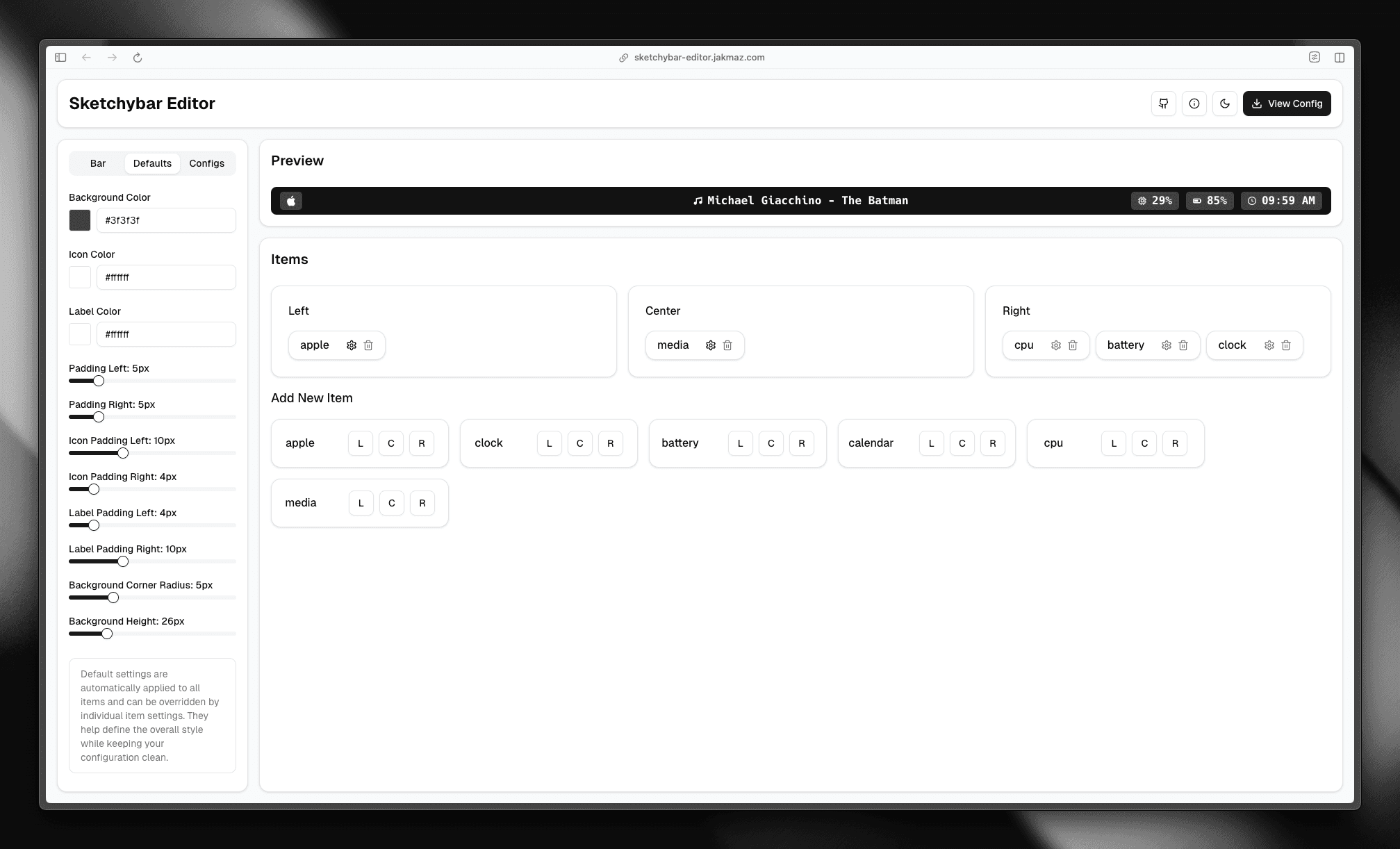 Sketchybar Editor screenshot 1