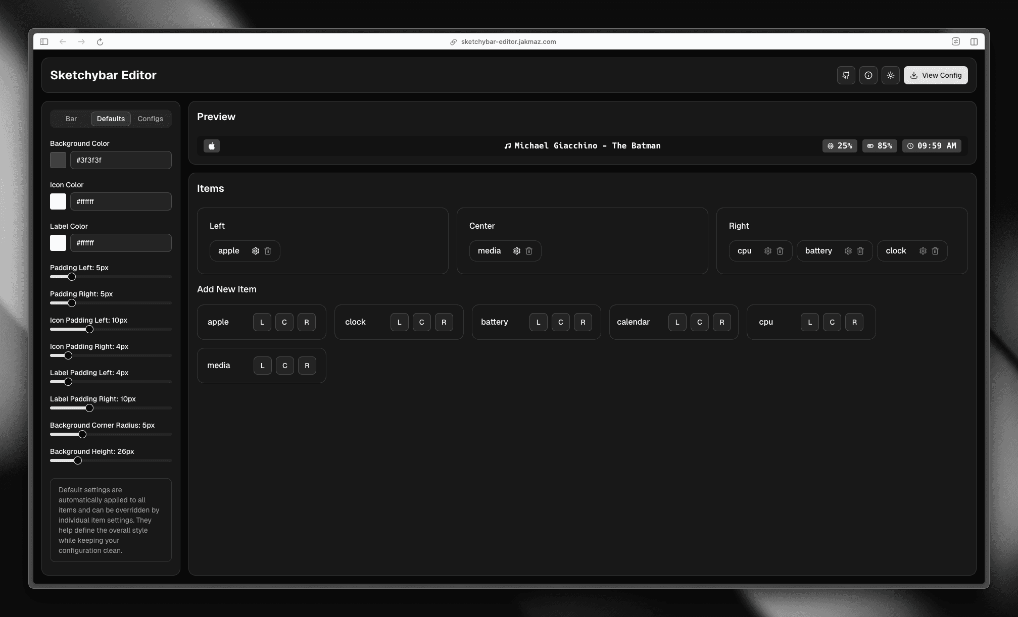 Sketchybar Editor screenshot 2